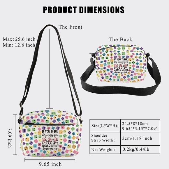 Bunco Crossbody Bag Canvas Zipper Pockets Water-Resistant Gift for Gamblers - Picture 2 of 7